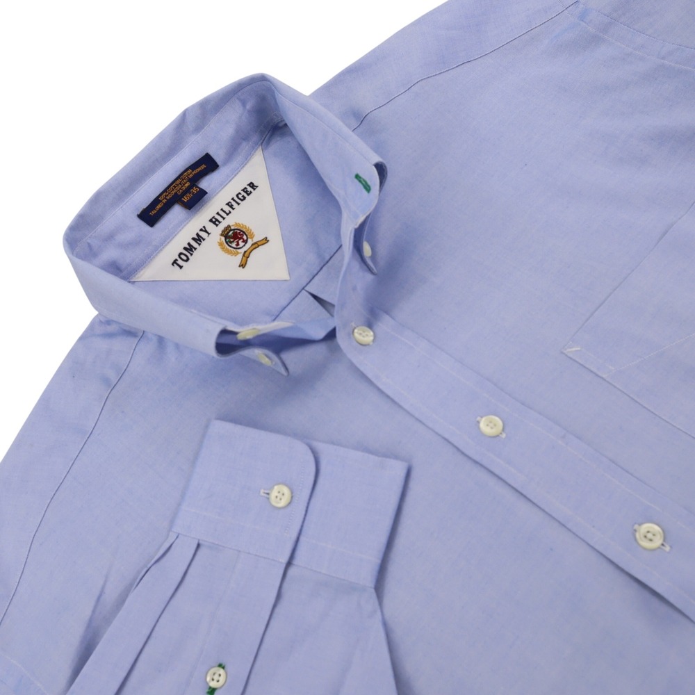 Tommy Hilfiger Mens Light Blue Oxford Button Down Crest Logo Shirt 16.5 34/35